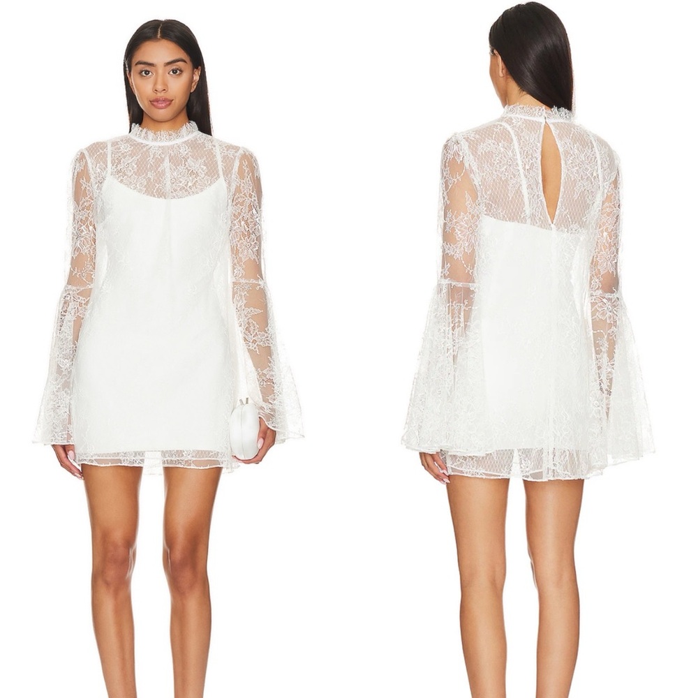 Katie May x REVOLVE Leilani Lace Mini Dress in Ivory Sz L MSRP $268
